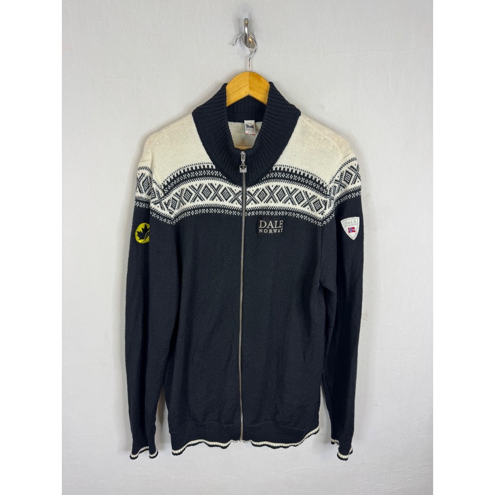 Dale of Norway Mens XL Full Zip Nordic Fair Isle Knit Sweater Black Cream